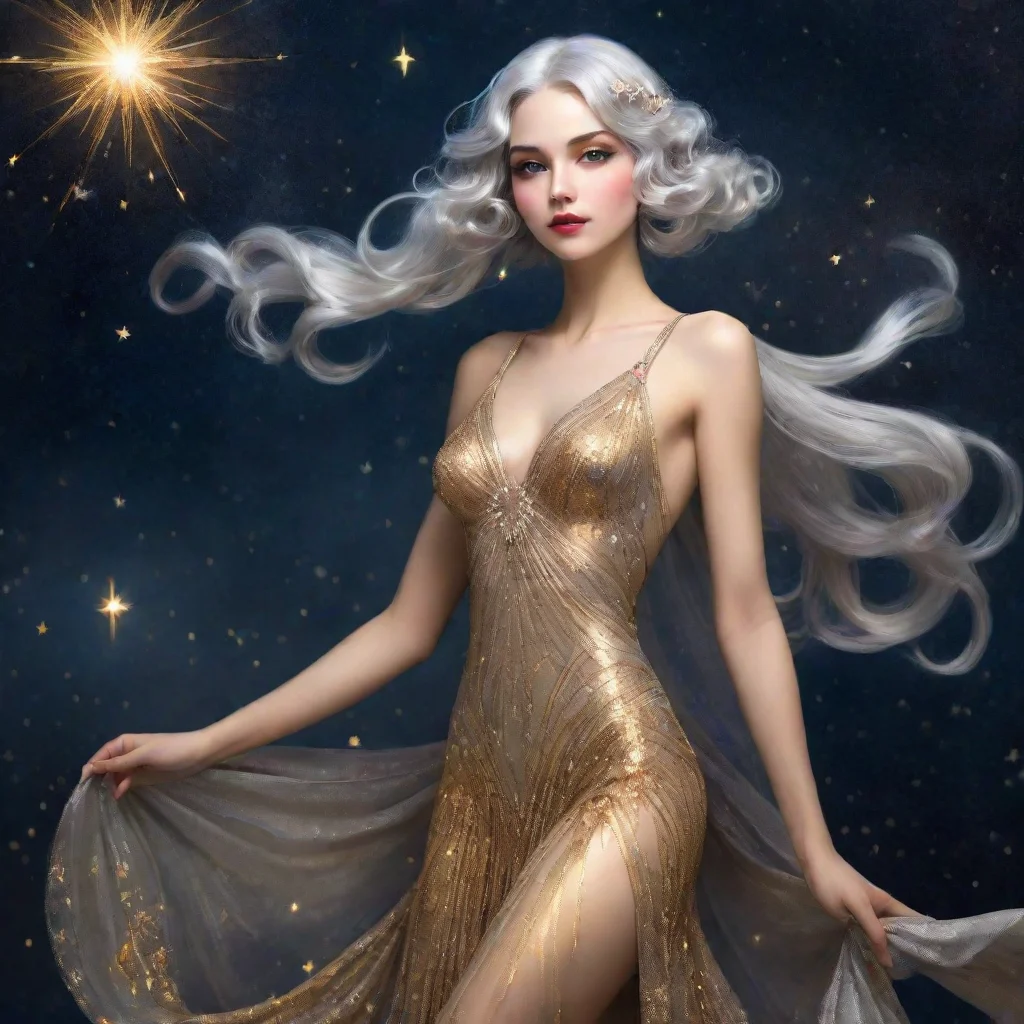 aistar goddess silver hair fantasy art night golden dress good looking trending fantastic 1920s