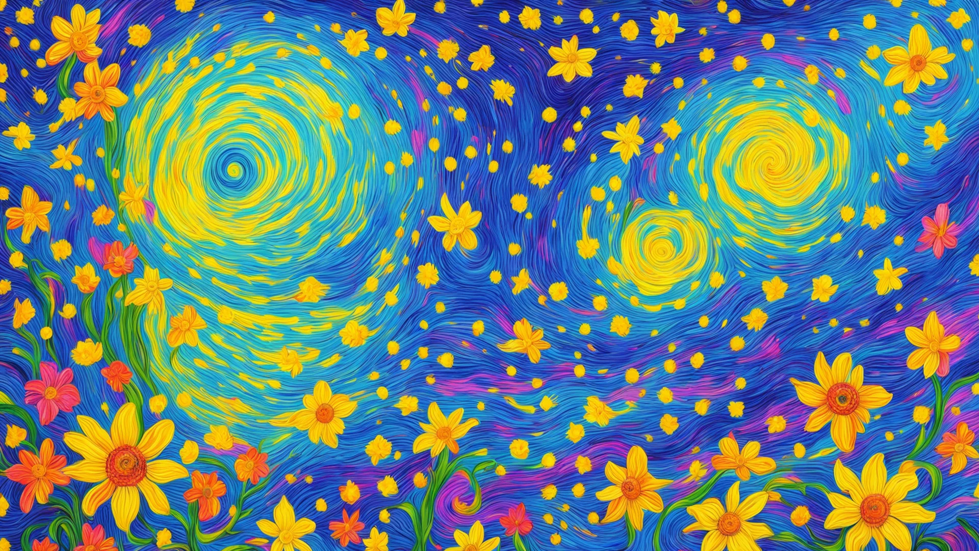 starry night van gogh beautiful colors swirl flowers wide