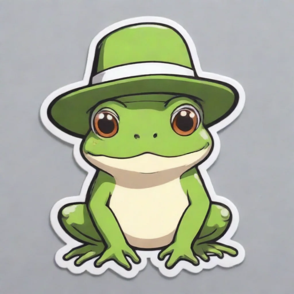 aisticker of anime frog wearing hat%2C white outline