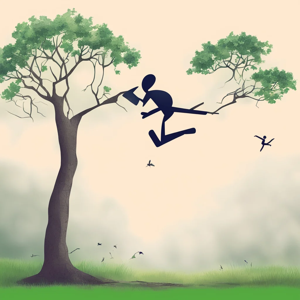 aistickman runing and jumping over tree