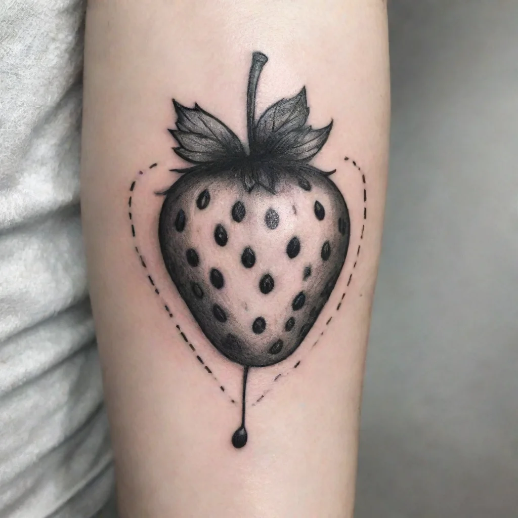 strawberry fine line black and white tattoo