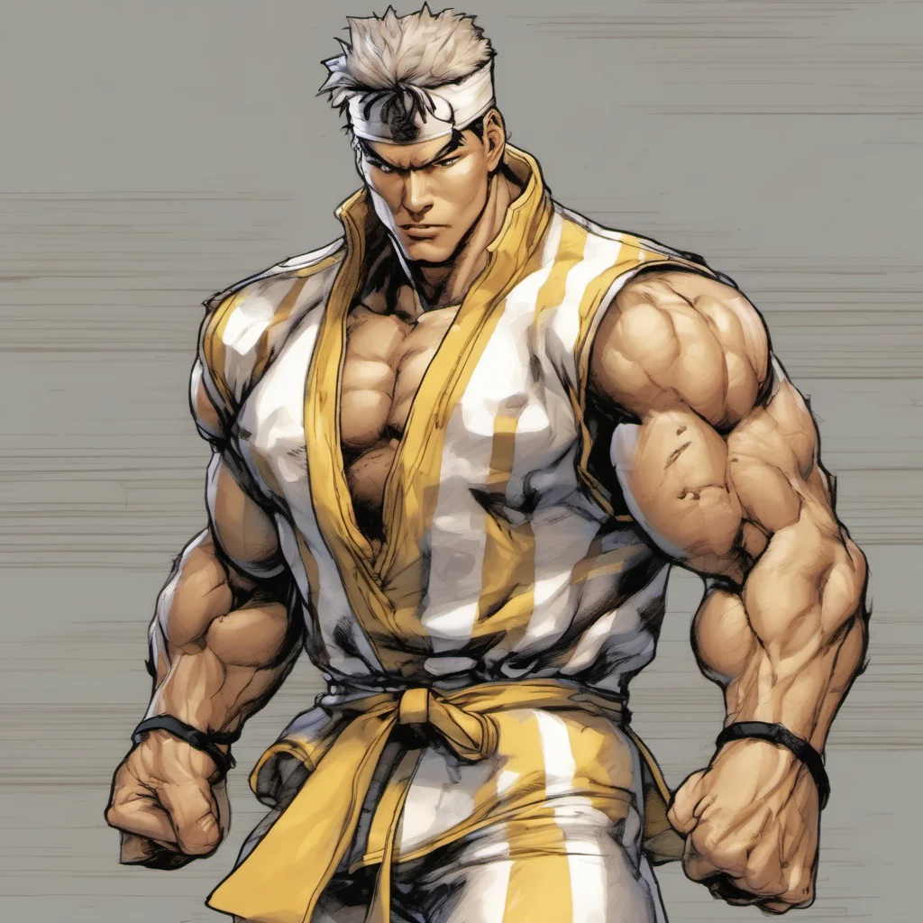 aistreet fighter%2C male%2C wearing an outfit with beige and yellow stripes%2C jim lee style drawing