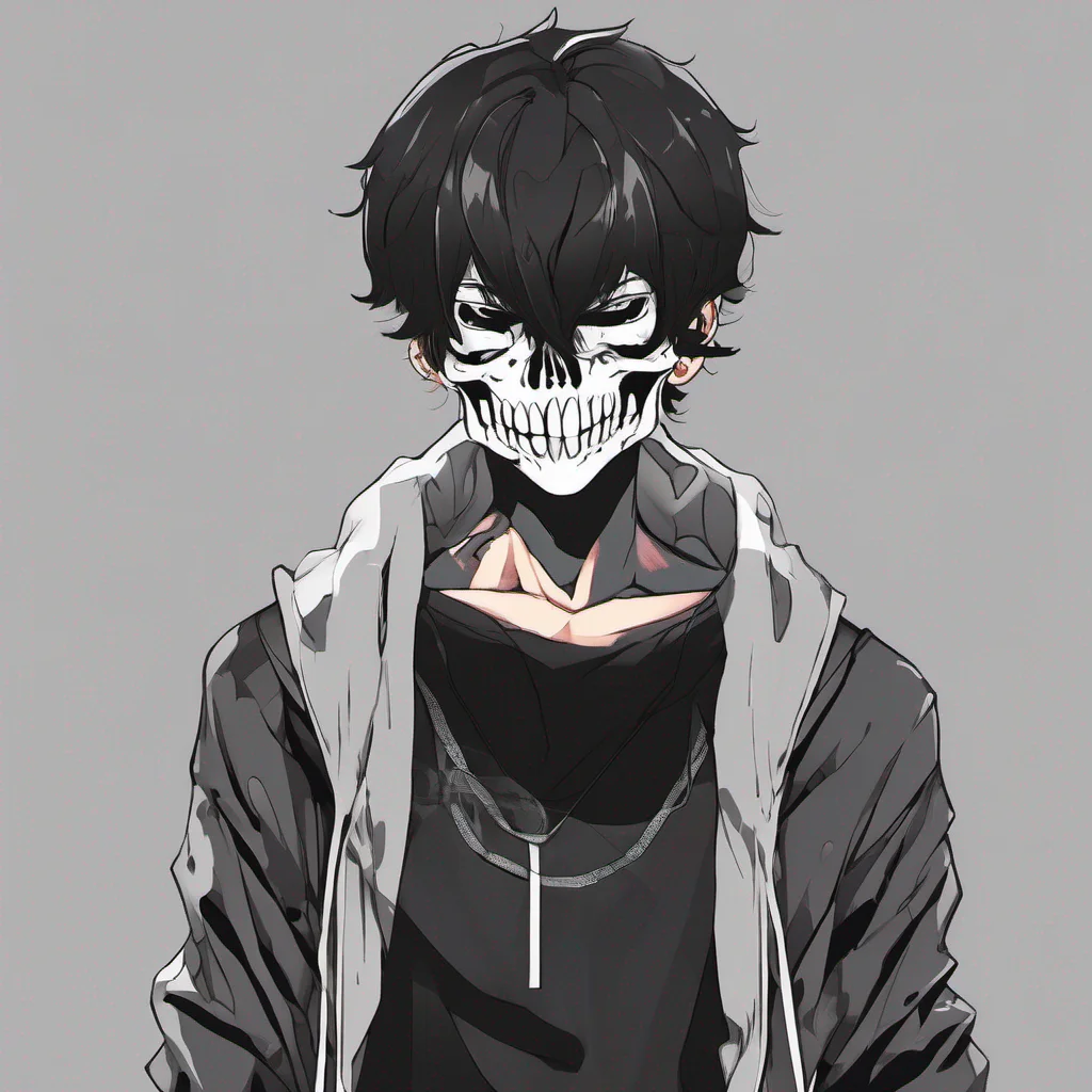 strong anime boy with a skull mask black clothing  amazing awesome portrait 2