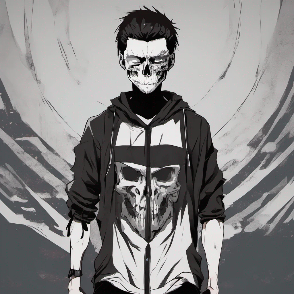 strong anime boy with a skull mask black clothing  good looking trending fantastic 1
