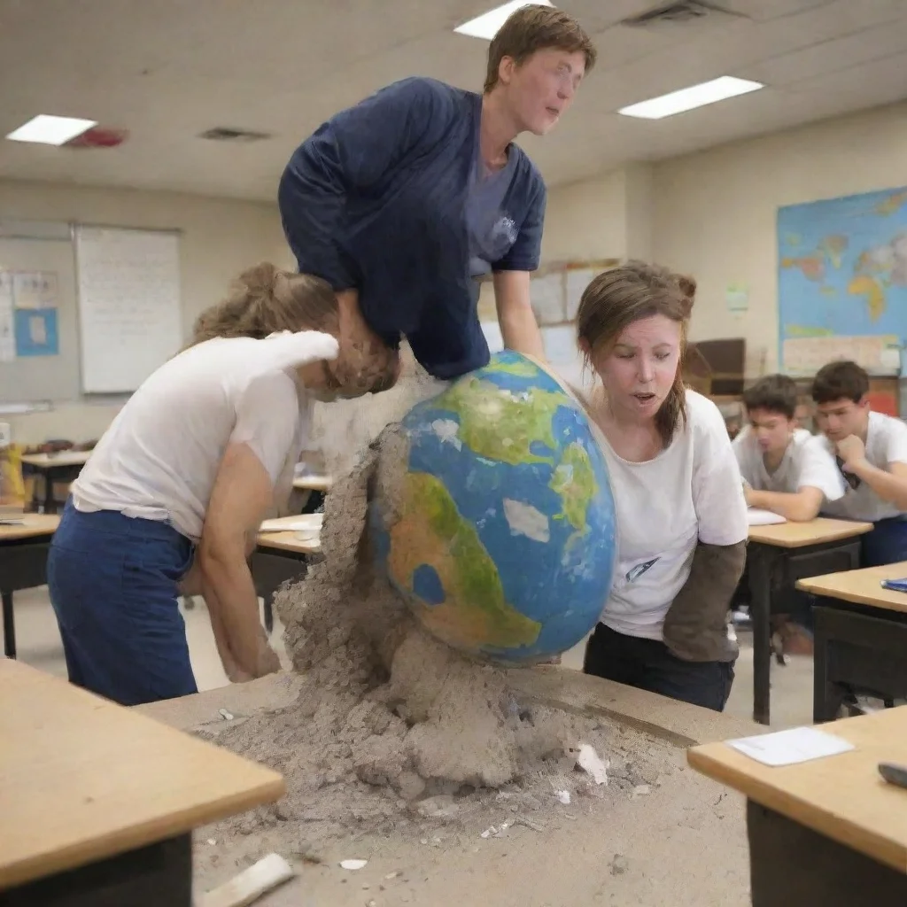 student tearing down earth to destroy teacher