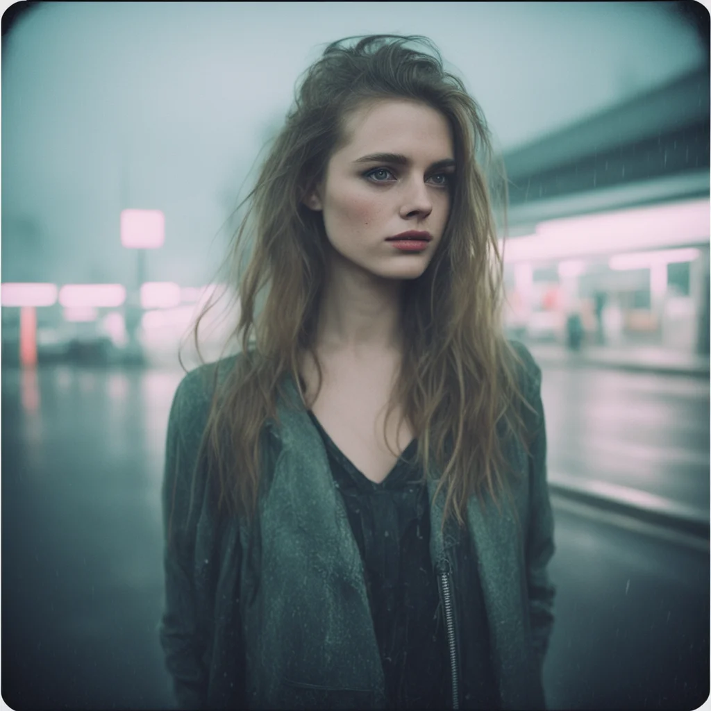 aisultry german babe%2C scratched and messy%2C  gas station. foggy rainy evening   instax amazing awesome portrait 2
