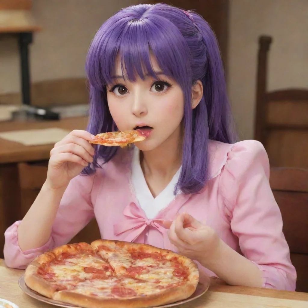 sumire kanzaki from sakura taisen eating a slice of pizza