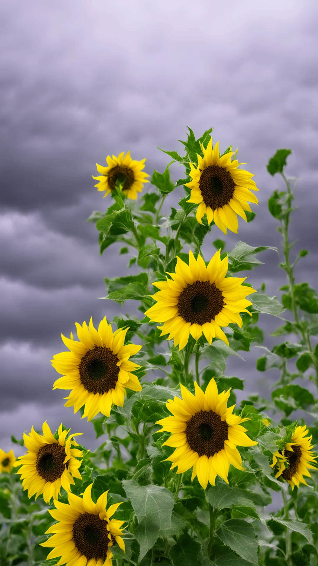 sunflowers in a heavy storm tall