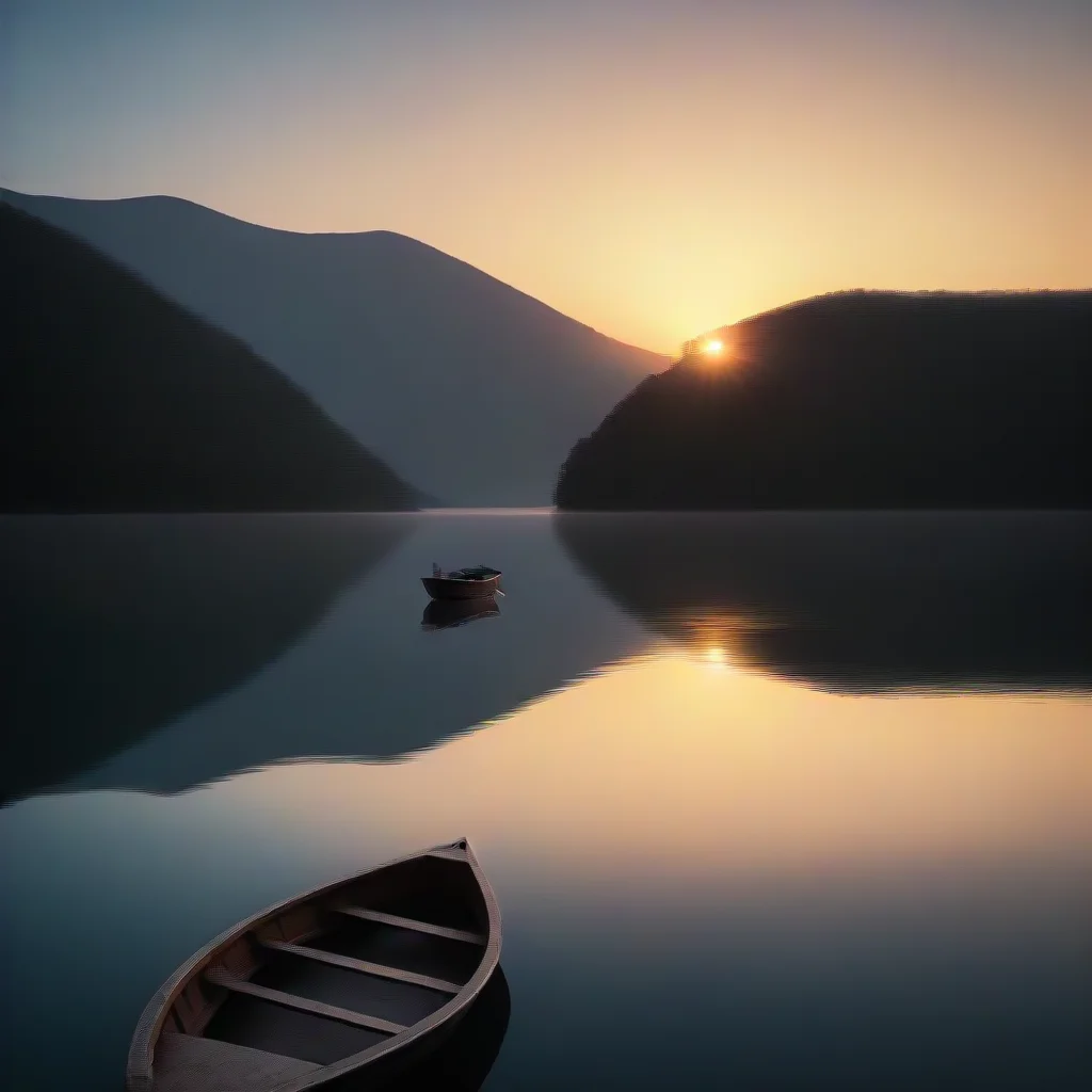 sunrise with a boat in a lake 