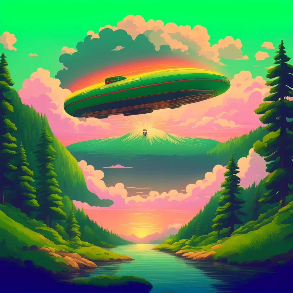 sunset illustration green forest zeppelin road river mountain clouds amazing awesome portrait 2