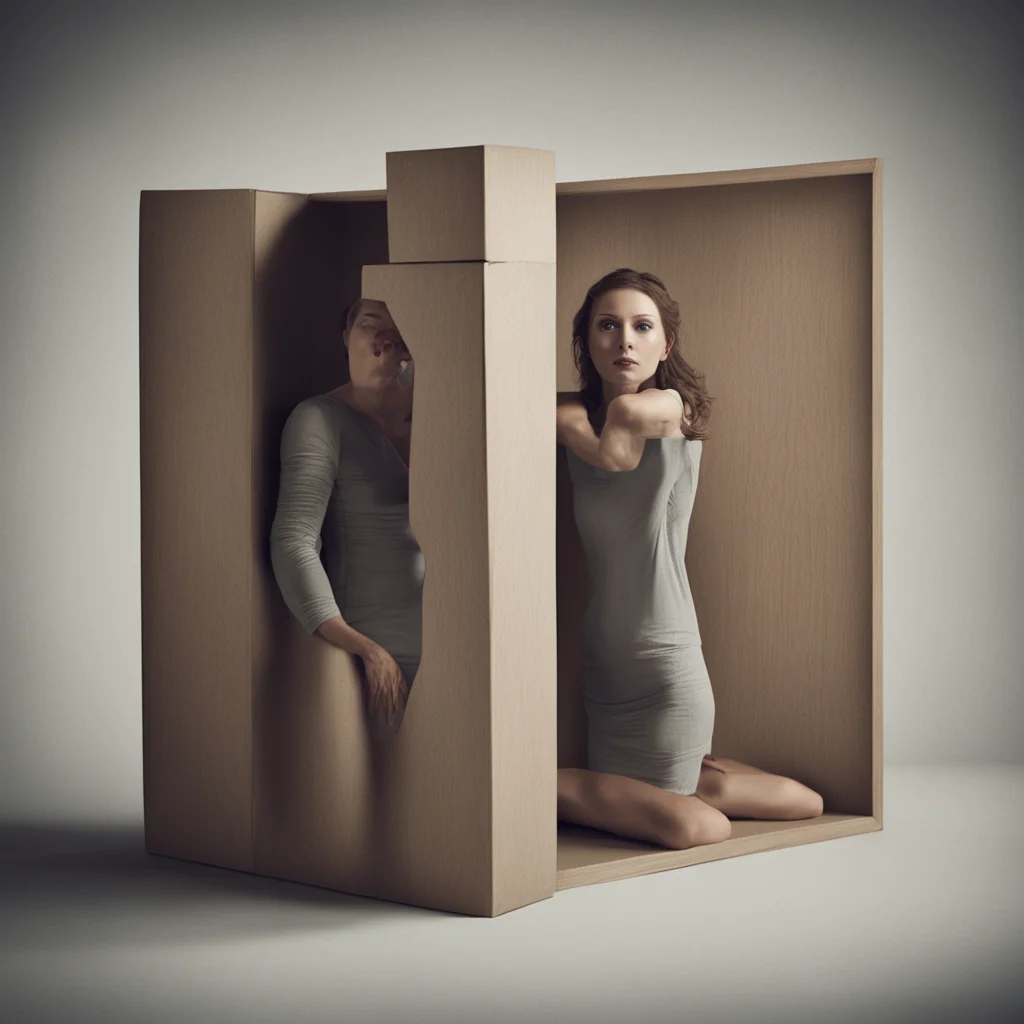aisurreal image of woman trapped in a box by a man