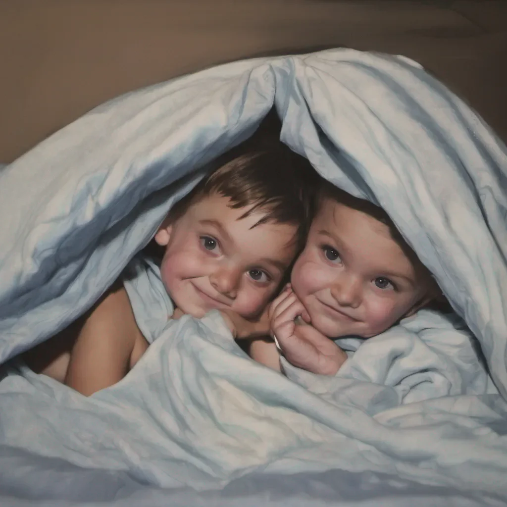 sweaty sister and brother under the blanket amazing awesome portrait 2