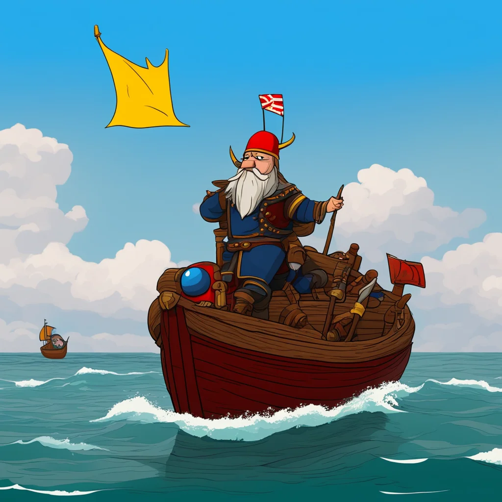 sweden countryball navigating on a viking ship ready to invade united kingdom good looking trending fantastic 1