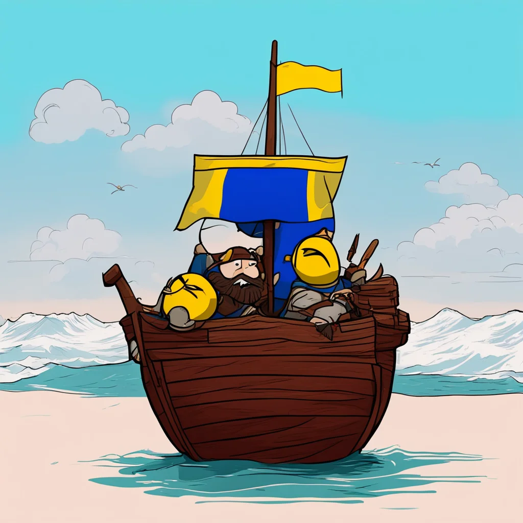 sweden countryball navigating on a viking ship ready to invade united kingdom