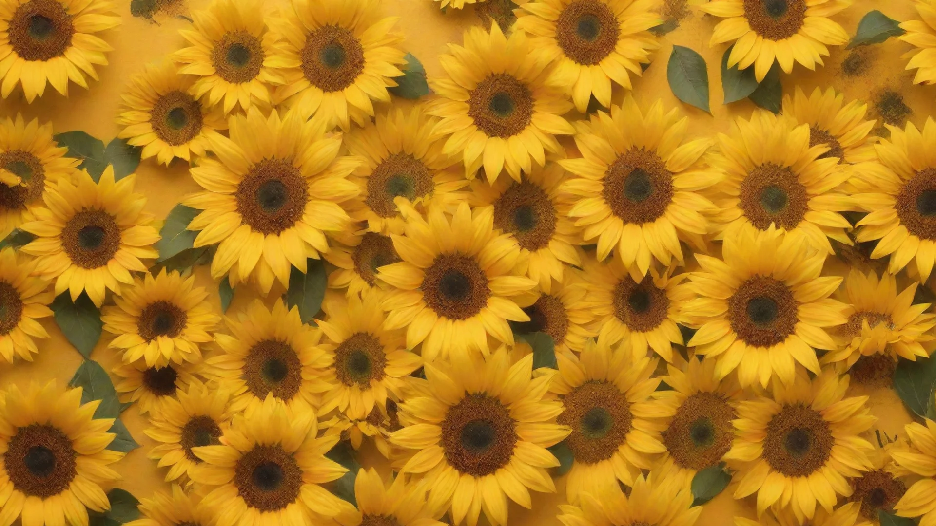swirling yellow background with sunflowers strewn about wide