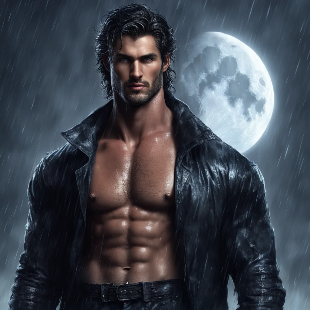 tall dark and handsome man romance novel detailed rain moon full body werewolf portrait dramatic hunk amazing awesome portrait 2