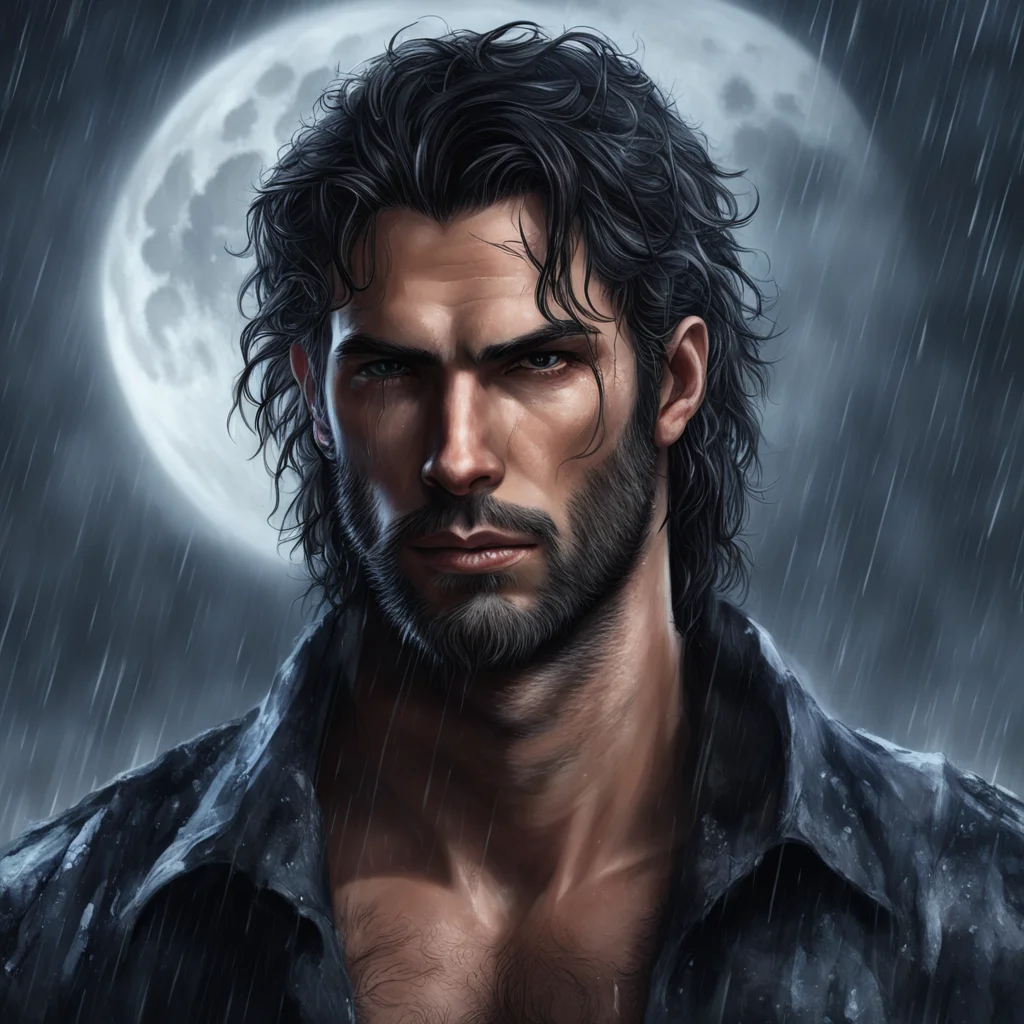 tall dark and handsome man romance novel detailed rain moon werewolf portrait hunk amazing awesome portrait 2