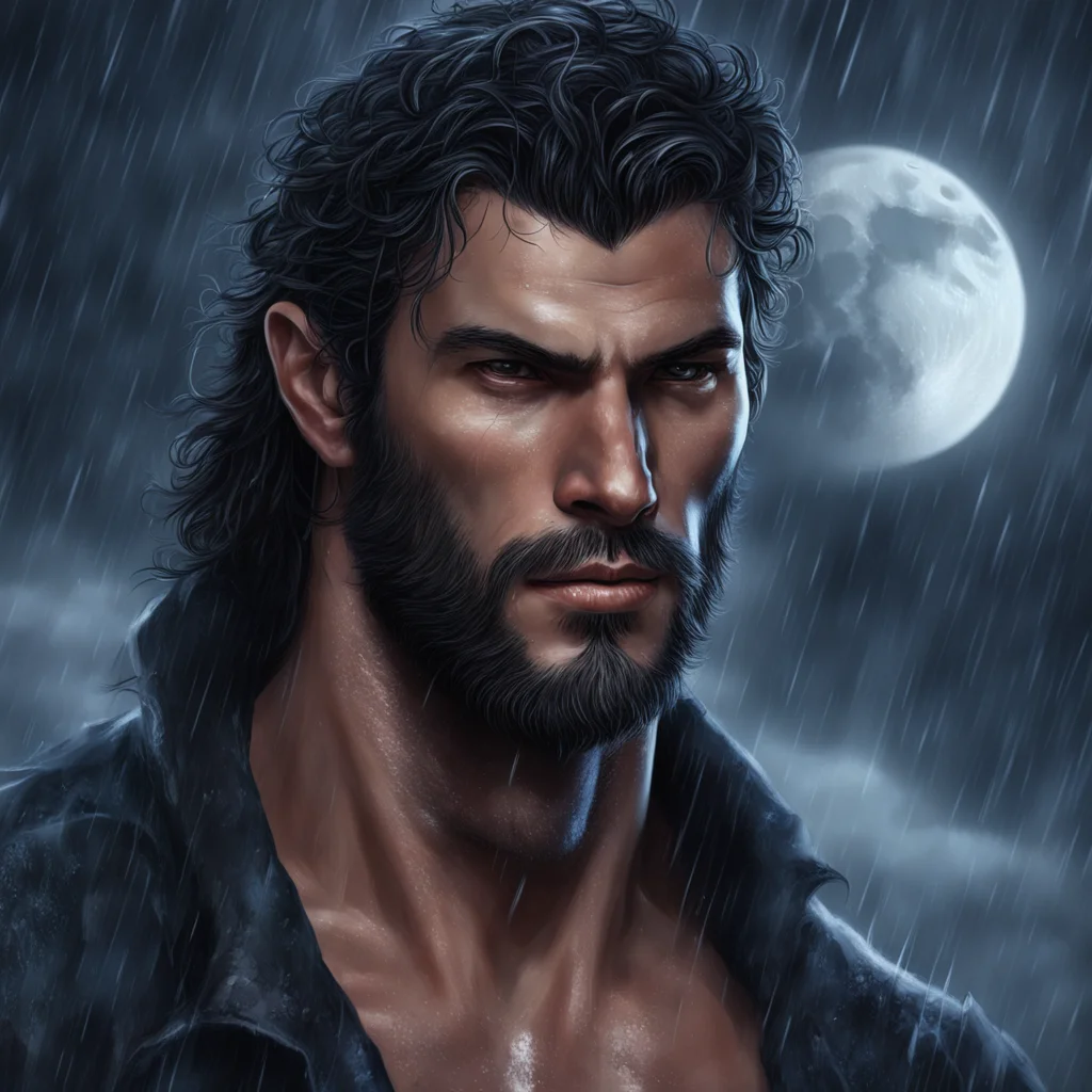 tall dark and handsome man romance novel detailed rain moon werewolf portrait hunk confident engaging wow artstation art 3