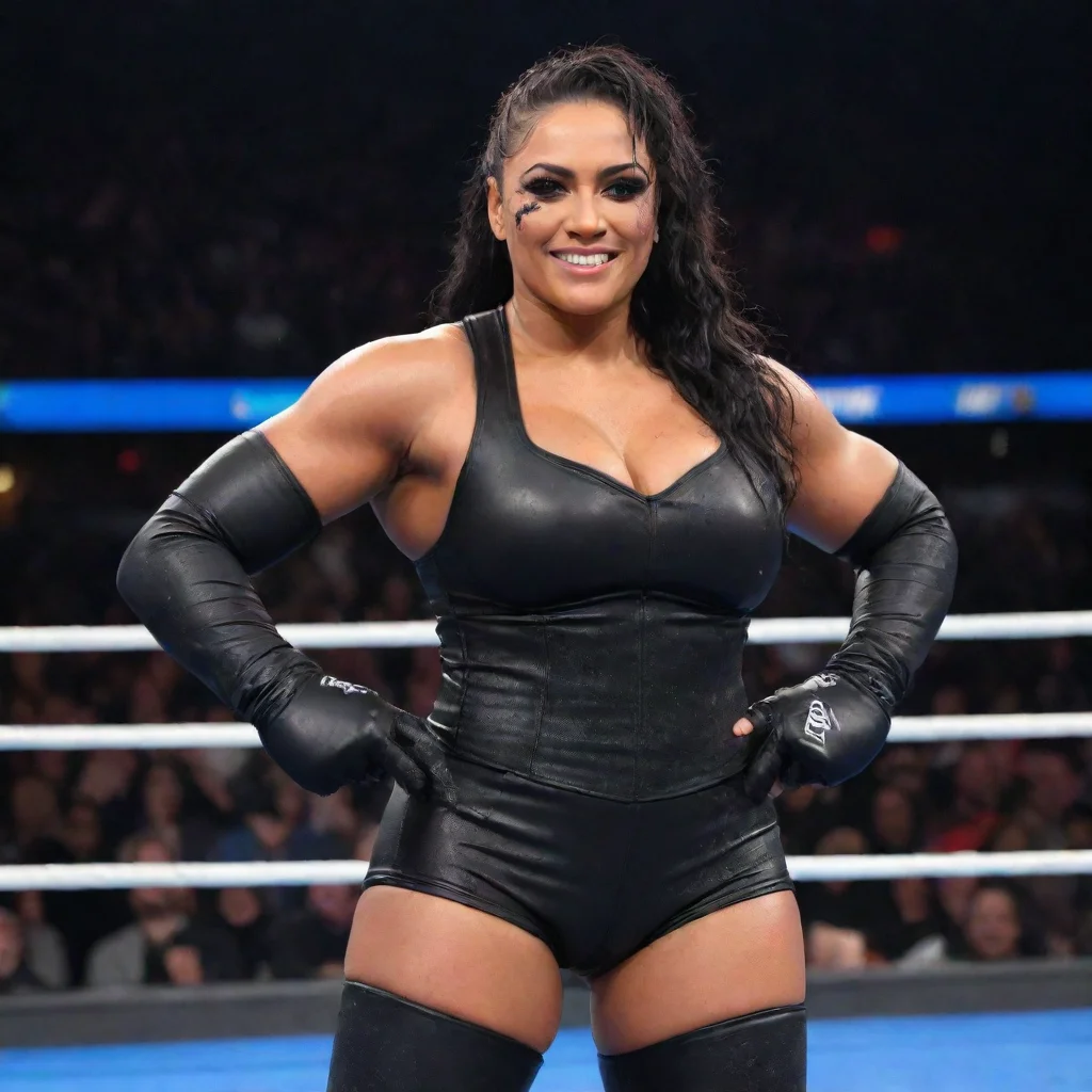 tamina wwe friday night smackdown 2020 smiling with black gloves and gun and mayonnaise splattered everywhere