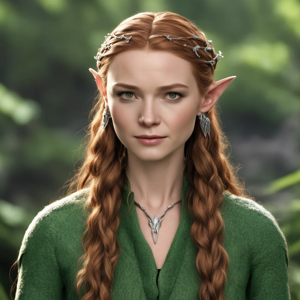 tauriel with braids wearing silver elven circlet with diamonds
