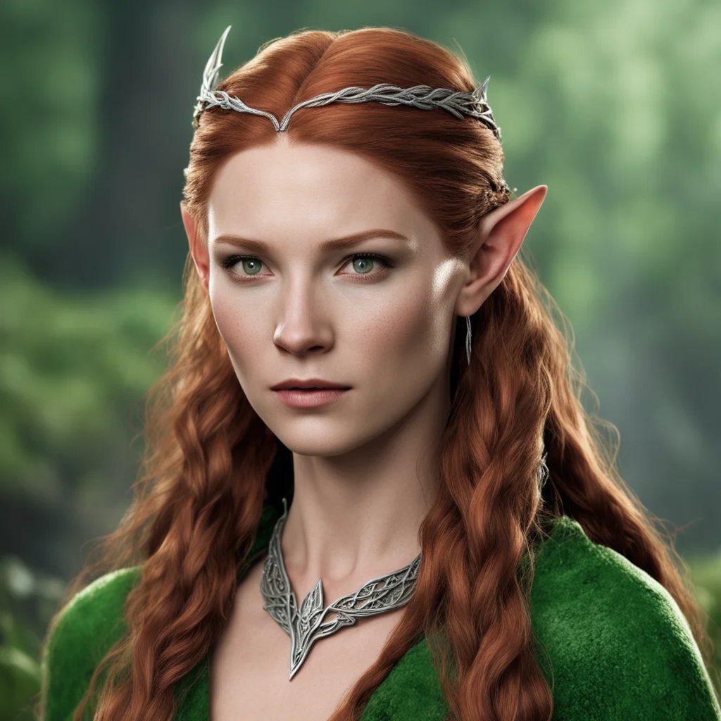 tauriel with braids wearing silver elvish circlet with diamonds