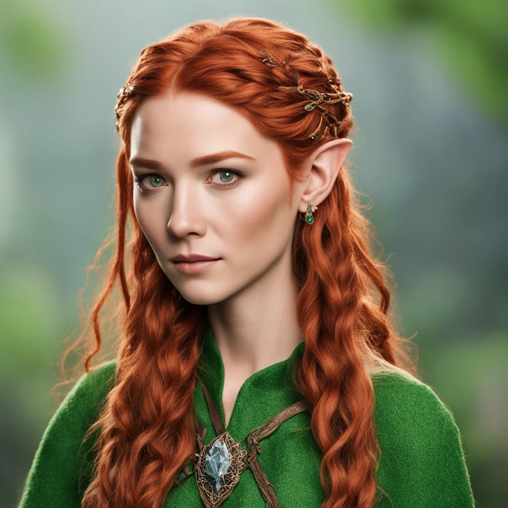 aitauriel with red hair and braids wearing bronze hair pins with diamond and bronze elvish circlet with large center diamond good looking trending fantastic 1