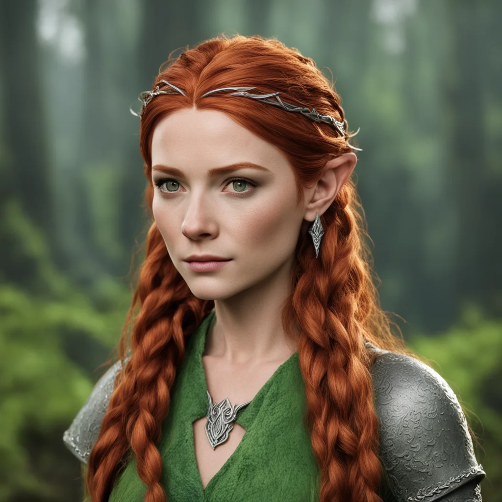 tauriel with reddish hair and braids wearing silver elvish circlet with diamond in the center confident engaging wow artstation art 3