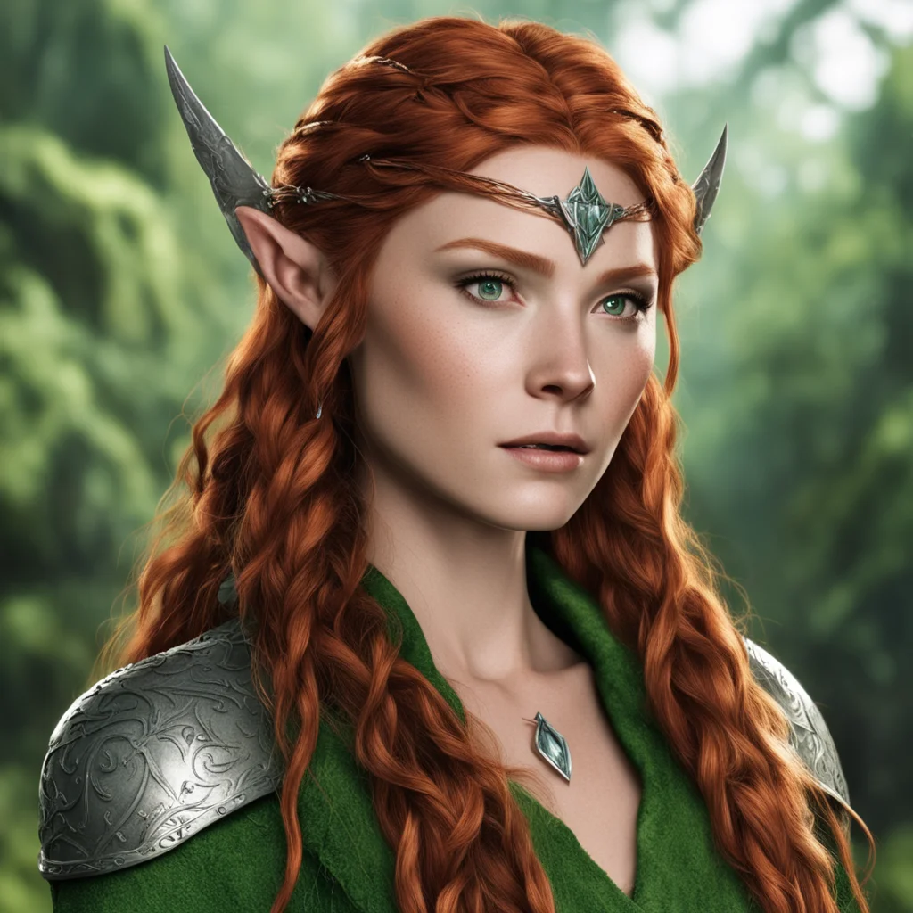 aitauriel with reddish hair and braids wearing silver elvish circlet with diamond in the center good looking trending fantastic 1