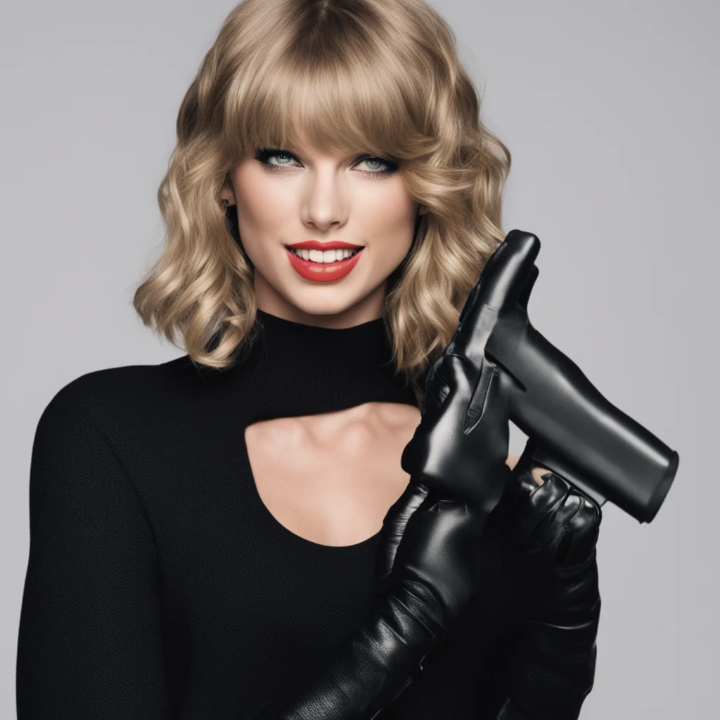 taylor swift smiling with black nitrile gloves holding a gun   amazing awesome portrait 2