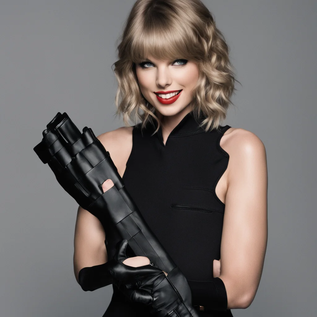 taylor swift smiling with black nitrile gloves holding a gun   confident engaging wow artstation art 3
