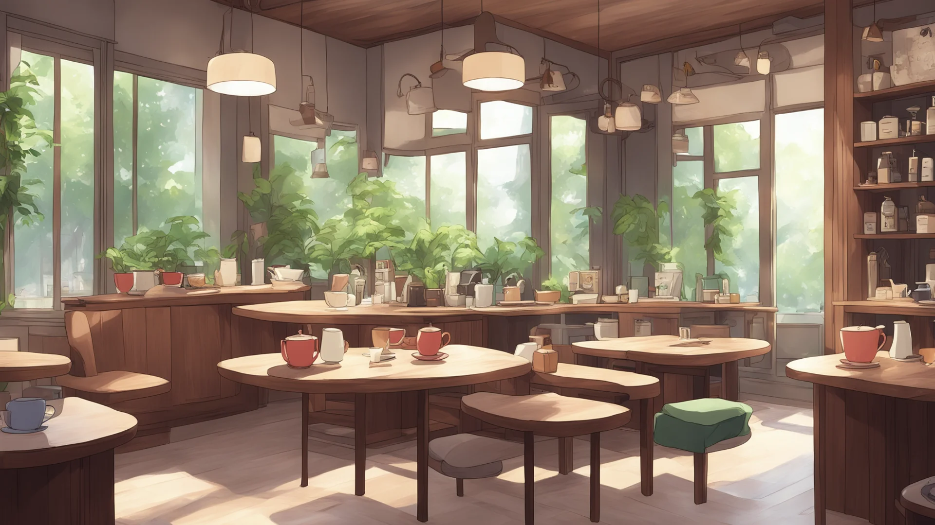 tea shop relaxing calm chairs tea brewing cosy anime amazing awesome portrait 2 wide