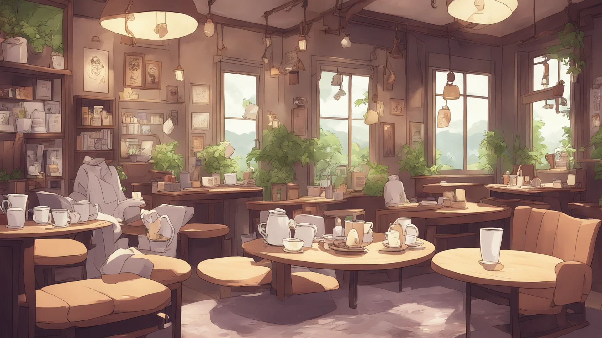 tea shop relaxing calm chairs tea brewing cosy anime confident engaging wow artstation art 3 wide