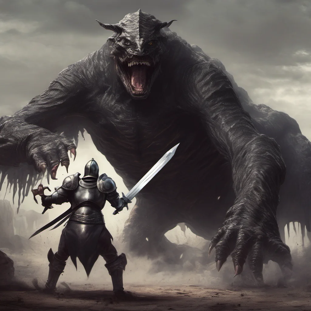 templar knight with a mace battling a giant black monster amazing awesome portrait 2