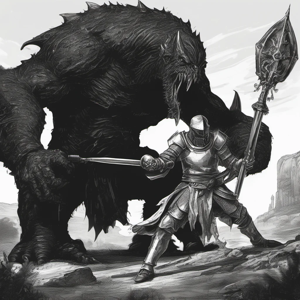 aitemplar knight with a mace battling a giant black monster good looking trending fantastic 1