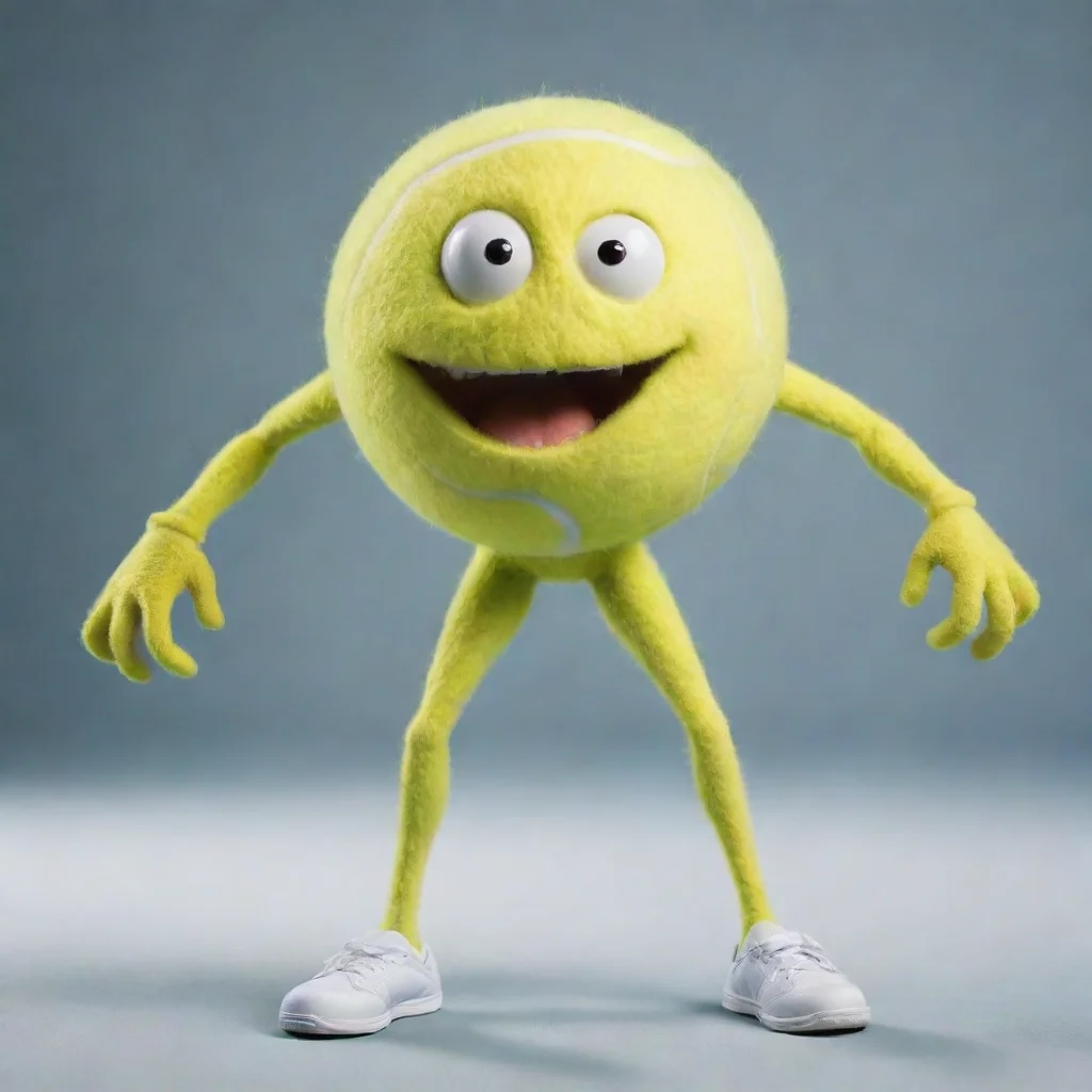 aitennis ball with arms and legs and a face