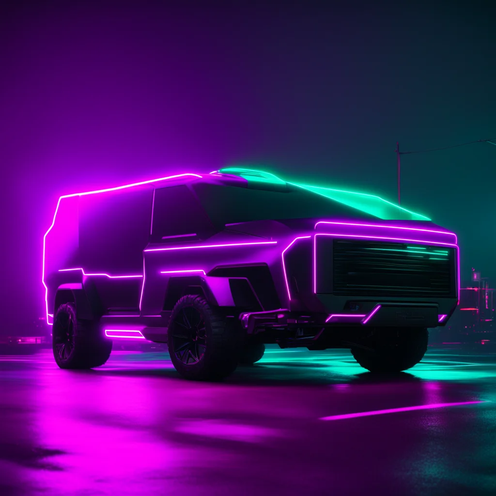 tesla cybertruck cyberpunk neon lights epic truck shot hyperrealistic render confident engaging wow artstation art 3