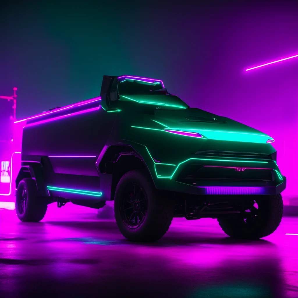 tesla cybertruck cyberpunk neon lights epic truck shot