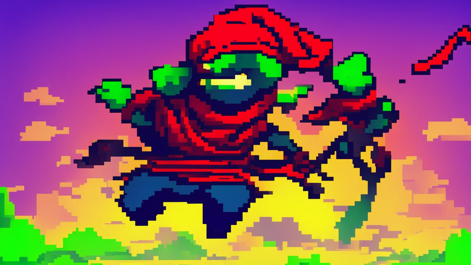 textless title screen for a 2d pixel art platformer starring a ninja fraog wearing a red bandana that runs and jump very fast good looking trending fantastic 1 wide