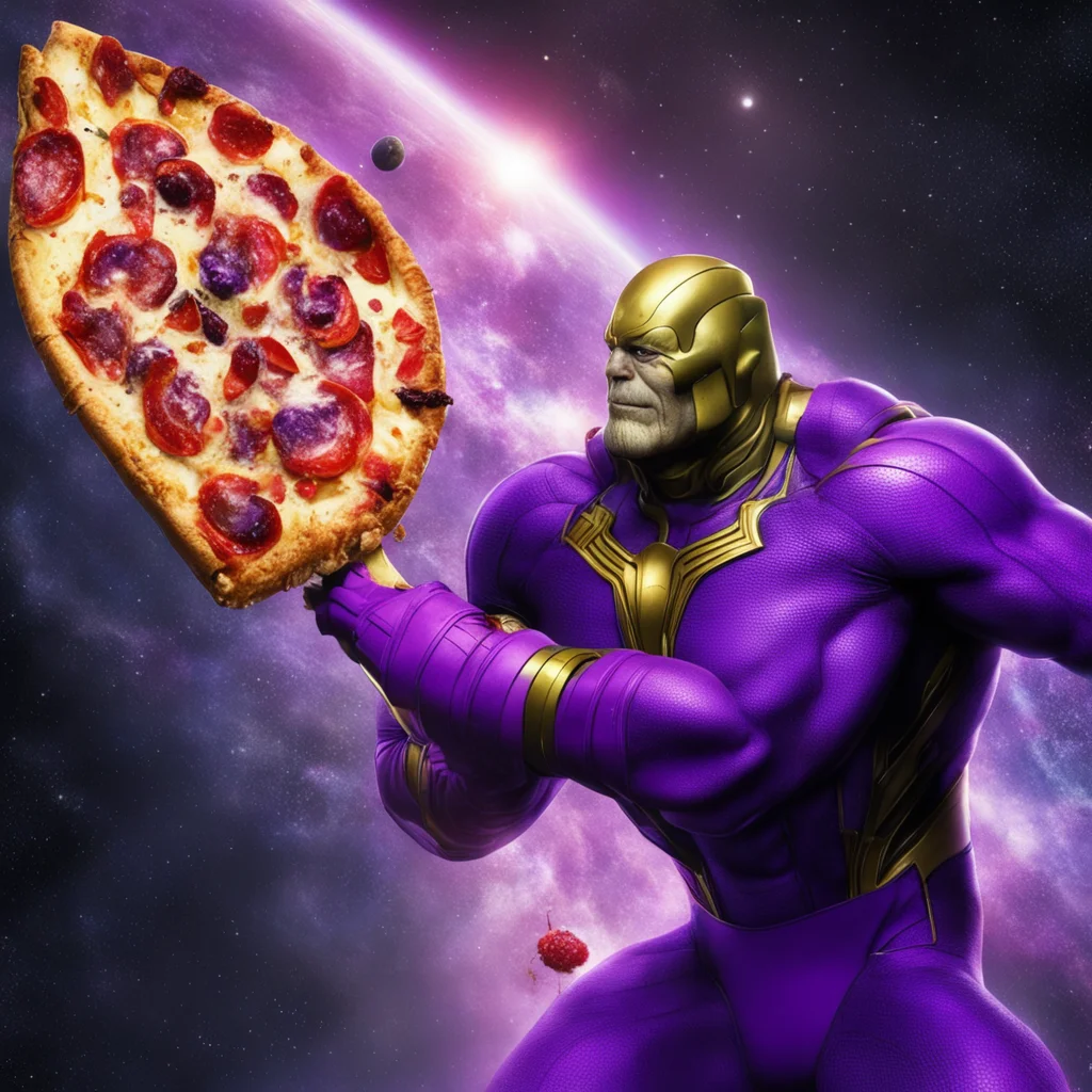 thanos kills spider man in space with a slice of pizza confident engaging wow artstation art 3