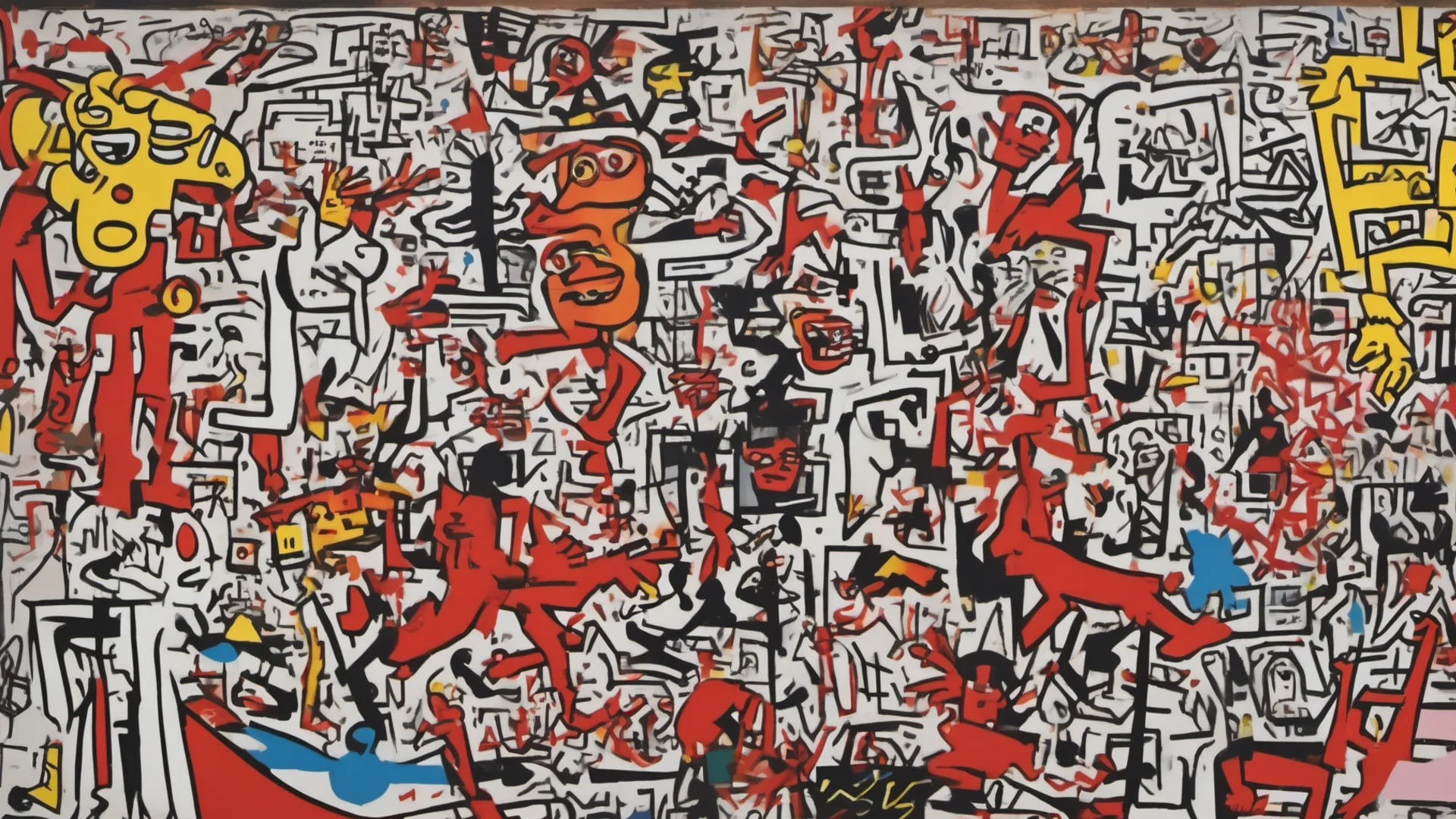 aithe advent of artificial intelligence%2C keith harring%2C basquiat%2C clear focus on subject%2C bold dynamic strokes confident engaging wow artstation art 3 wide