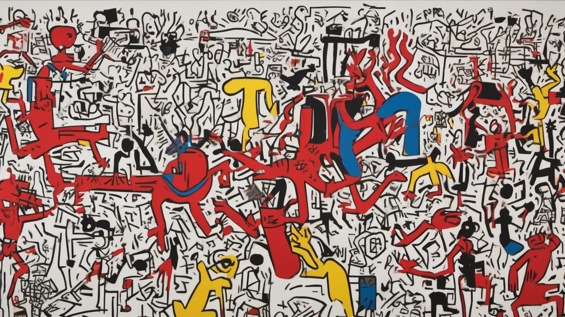 aithe advent of artificial intelligence%2C keith harring%2C basquiat%2C clear focus on subject%2C bold dynamic strokes wide