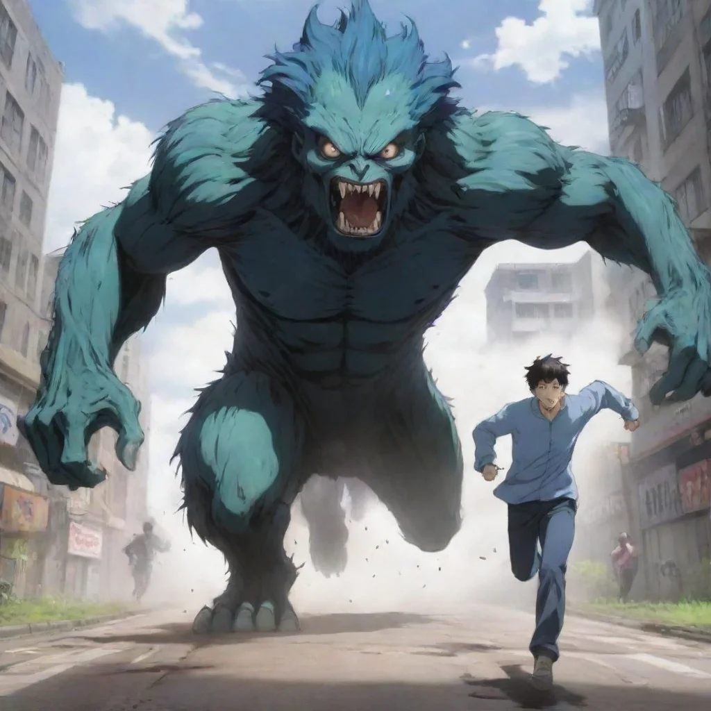 aithe anime man is running away from the monster