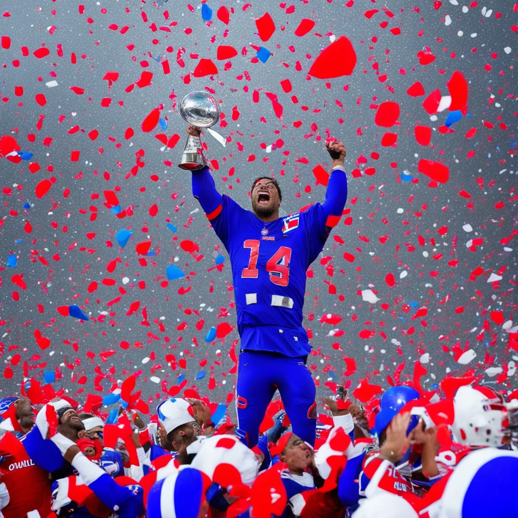the buffalo bills hosting the lombardi trophy with red blue and white confetti raining down good looking trending fantastic 1