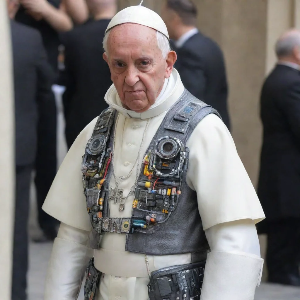 the pope dressed in a cyberpunk space suit