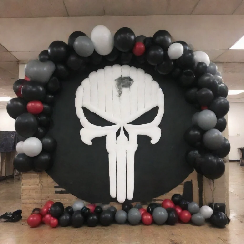 aithe punisher logo made out of balloons