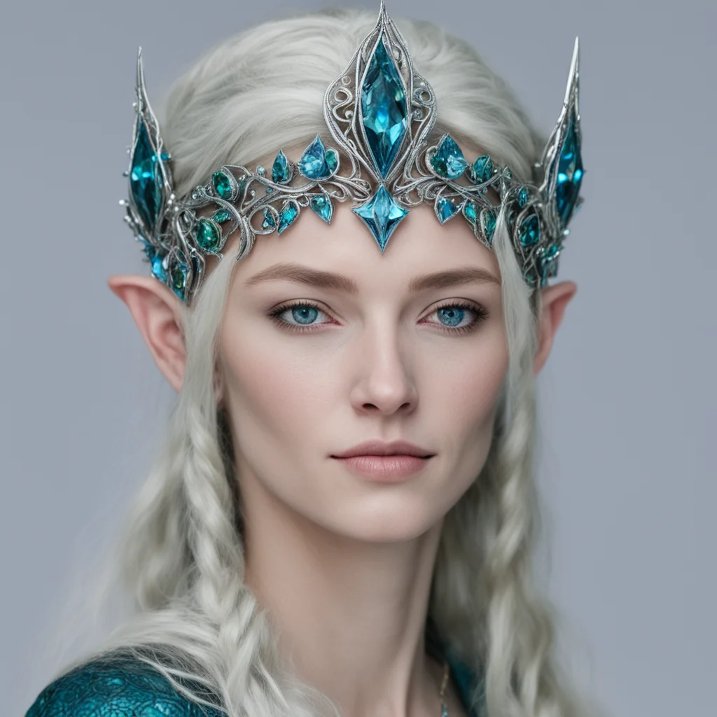 thingol wearing silver elven circlet with blue green diamonds amazing awesome portrait 2