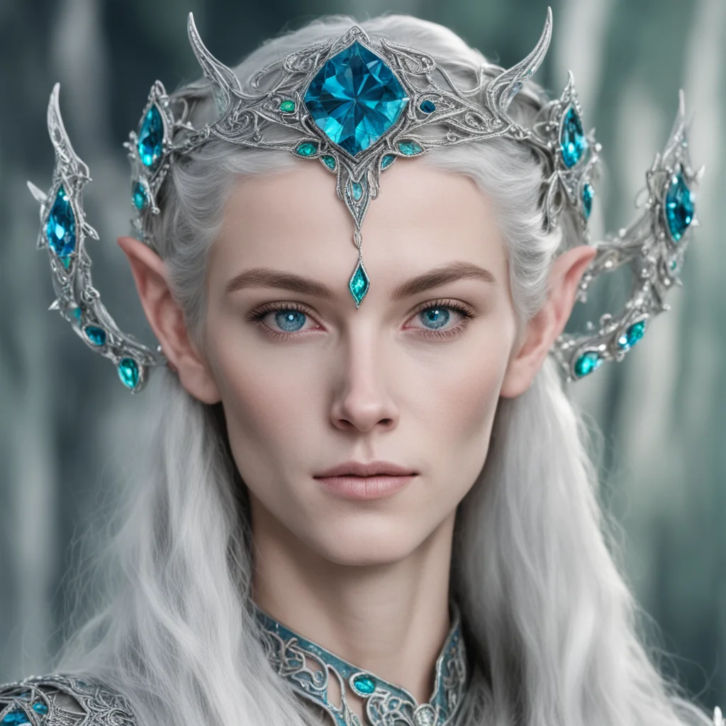 aithingol wearing silver elven circlet with blue green diamonds confident engaging wow artstation art 3