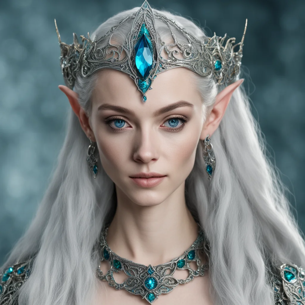 thingol wearing silver elven circlet with blue green diamonds good looking trending fantastic 1