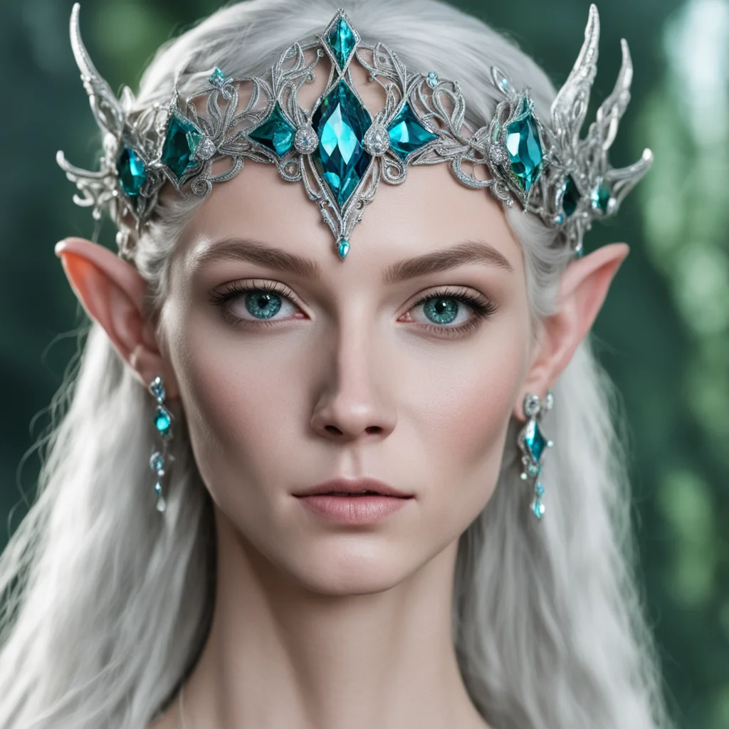 aithingol wearing silver elven circlet with blue green diamonds
