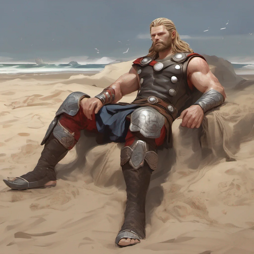 aithor from god of war lounging on a sandy beach  amazing awesome portrait 2